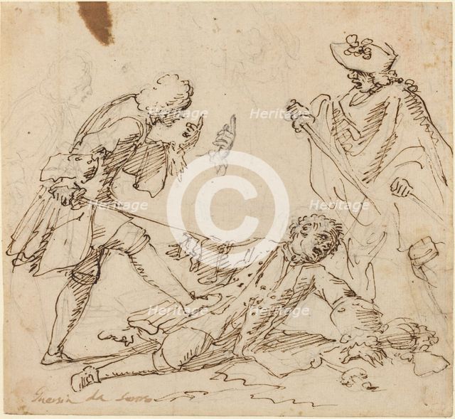 Three Men Fighting, c. 1700. Creator: Unknown.