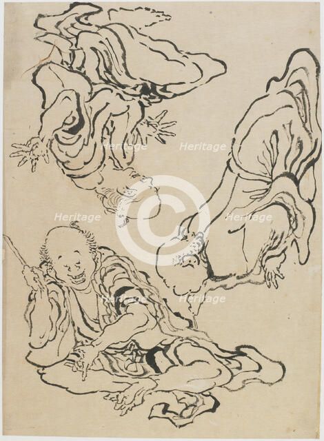 Three men gesticulating, late 18th-early 19th century. Creator: Hokusai.