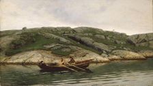 Three Men in a Rowing Boat, 1883. Creator: Nicolai Martin Ulfsten