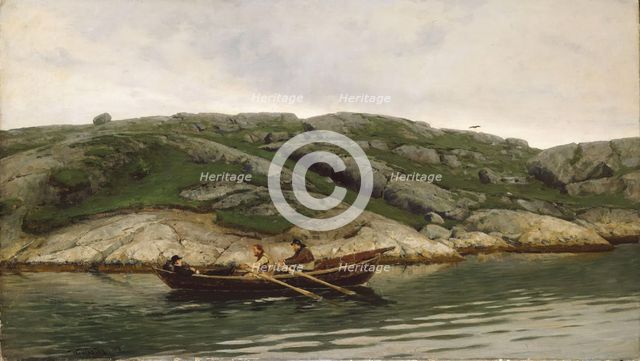 Three Men in a Rowing Boat, 1883. Creator: Nicolai Martin Ulfsten.