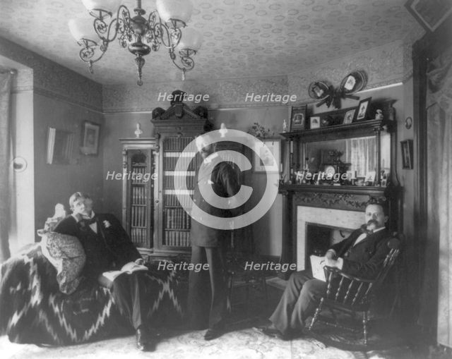 Three men in an interior, between c1890 and c1910. Creator: Frances Benjamin Johnston.