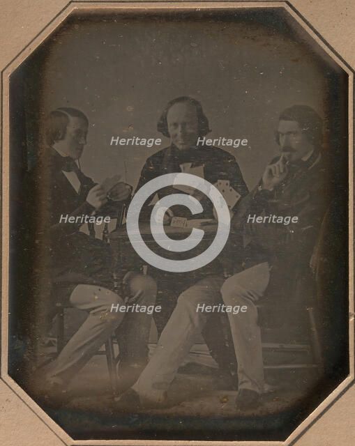 Three Men Playing Cards, March, 1842. Creator: William Langenheim.