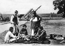 Three men playing cards, Uruguay, c1900s