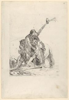 Three Men standing beside a Horse, from the Scherzi, ca. 1740. Creator: Giovanni Battista Tiepolo
