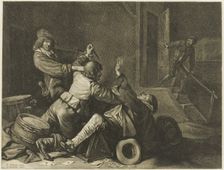 Three Men Struggling in an Interior, n.d. Creator: Jonas Suyderhoef