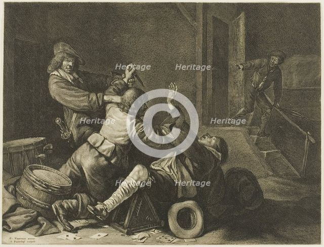 Three Men Struggling in an Interior, n.d. Creator: Jonas Suyderhoef.
