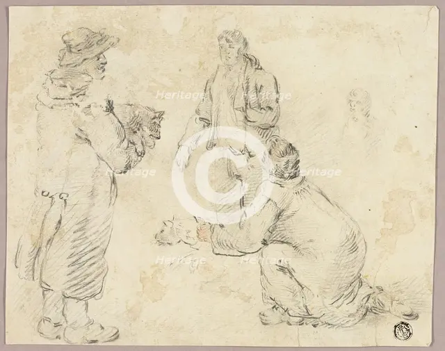 Three Men with Dogs, n.d. Creator: Unknown.