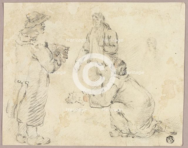 Three Men with Dogs, n.d. Creator: Unknown.