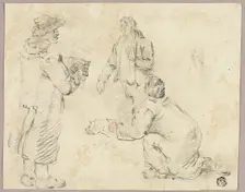 Three Men with Dogs, n.d. Creator: Unknown