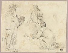 Three Men with Dogs, n.d. Creator: Unknown