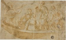 Three Men, Woman and Luteplayer in Boat, n.d. Creator: Unknown