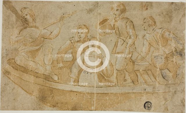 Three Men, Woman and Luteplayer in Boat, n.d. Creator: Unknown.