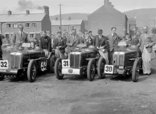 Three MG C type Midgets at the RAC TT Race, Ards Circuit, Belfast, 1932. Artist: Bill Brunell