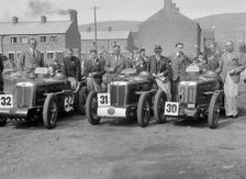 Three MG C type Midgets at the RAC TT Race, Ards Circuit, Belfast, 1932. Artist: Bill Brunell