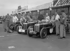 Three MG C type Midgets in the pits at the RAC TT Race, Ards Circuit, Belfast, 1932. Artist: Bill Brunell