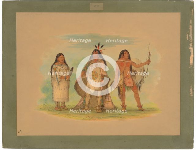 Three Minatarree Indians, 1861. Creator: George Catlin.