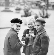 Three mischievous boys playing with fulminating powder, Landskrona, Sweden
