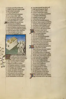 Three Misers at a Table; Roman de la Rose, about 1405. Creator: Unknown
