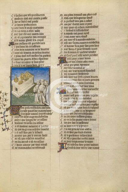 Three Misers at a Table; Roman de la Rose, about 1405. Creator: Unknown.