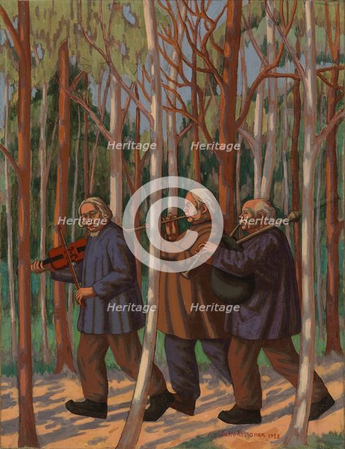 Three musicians, partial sketch for the National Theater's Helkajuhlat fresco, 1928. Creator: Juho Rissanen.