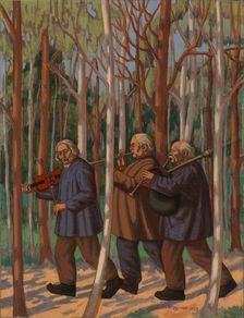 Three musicians, partial sketch for the National Theater's Helkajuhlat fresco, 1928. Creator: Juho Rissanen