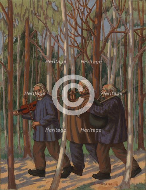 Three musicians, partial sketch for the National Theater's Helkajuhlat fresco, 1928. Creator: Juho Rissanen.