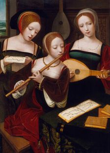 Three musicians / Three ladies playing music, c1530. Creator: Master of the Female Half-Lengths