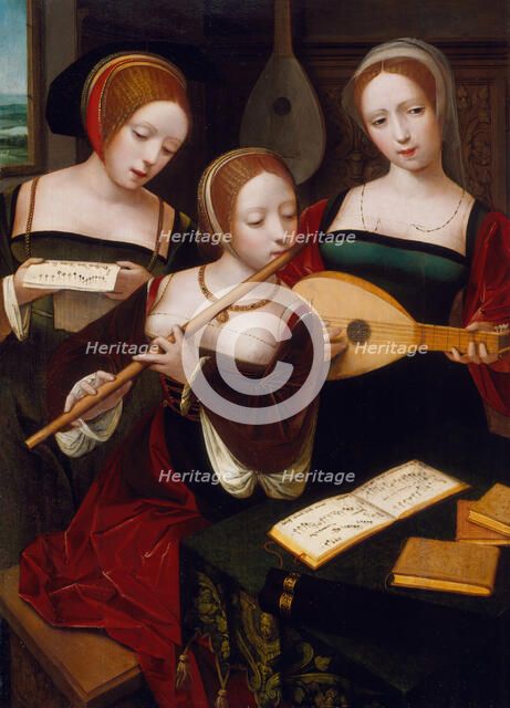 Three musicians / Three ladies playing music, c1530. Creator: Master of the Female Half-Lengths.