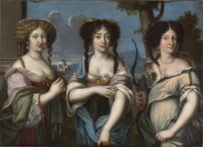 Three nieces of Cardinal Mazarin: Olympia (L), Hortense (Center) and Marie Mancini (R), 17th cent. Creator: Anonymous ()