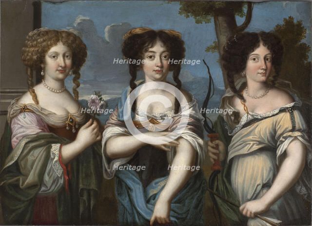 Three nieces of Cardinal Mazarin: Olympia (L), Hortense (Center) and Marie Mancini (R), 17th cent. Creator: Anonymous ().