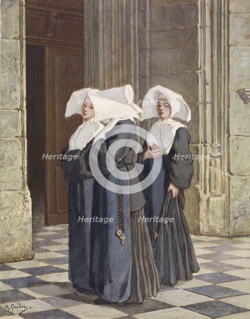Three Nuns in the Portal of a Church, c1860. Creator: Armand Gautier.
