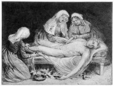 Three Nurses tending a Wounded Soldier 1915. Artist: Anna Lea Merritt