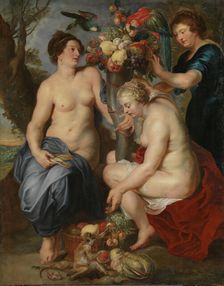 Three Nymphs with the Horn of Plenty; Ceres and Two Nymphs, c1628. Creator: Frans Snyders