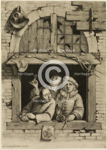 Three Smokers at a Window, c.1694. Creator: Nicholas van Haaften.