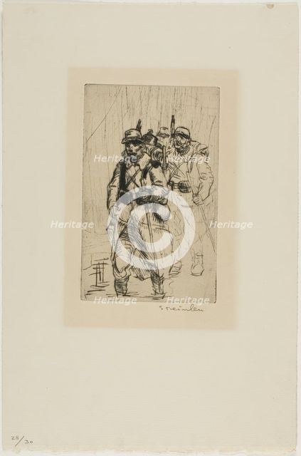 Three Soldiers Walking, c. 1915. Creator: Theophile Alexandre Steinlen.