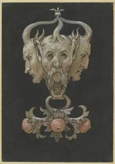 Three sayrtyr masks, 1887. Creator: Hans Thoma