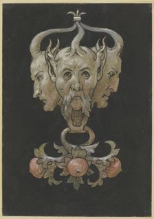 Three sayrtyr masks, 1887. Creator: Hans Thoma