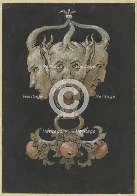 Three sayrtyr masks, 1887. Creator: Hans Thoma.