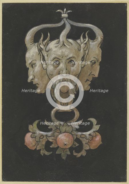 Three sayrtyr masks, 1887. Creator: Hans Thoma.