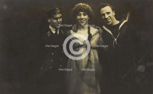Three sailors with arms round each other, 1917. Creator: Unknown.