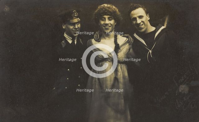 Three sailors with arms round each other, 1917. Creator: Unknown.