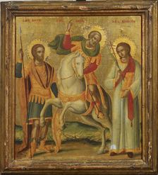 Three Saints, Saint Victor, Saint Menas and Saint Vincent, Cretan icon, 1730-1770. Creator: Unknown