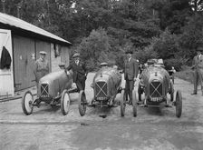 Three Salmsons at the JCC 200 Mile Race, Brooklands, Surrey, 1922. Artist: Bill Brunell