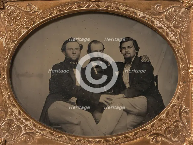 Three Seated Men with Arms Around Each Other, 1860s. Creator: Unknown.