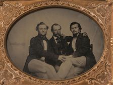 Three Seated Men with Arms Around Each Other, 1860s. Creator: Unknown