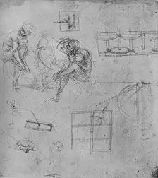 Three Seated Figures and Studies of Machinery 1480-1481 (1945). Artist: Leonardo da Vinci