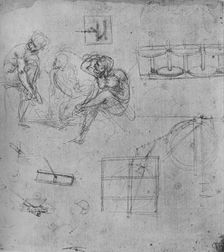 Three Seated Figures and Studies of Machinery 1480-1481 (1945). Artist: Leonardo da Vinci