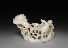 Three-Sectional Altar Group: Cylindrical Carving with Phoenix (base), 1644-1911. Creator: Unknown