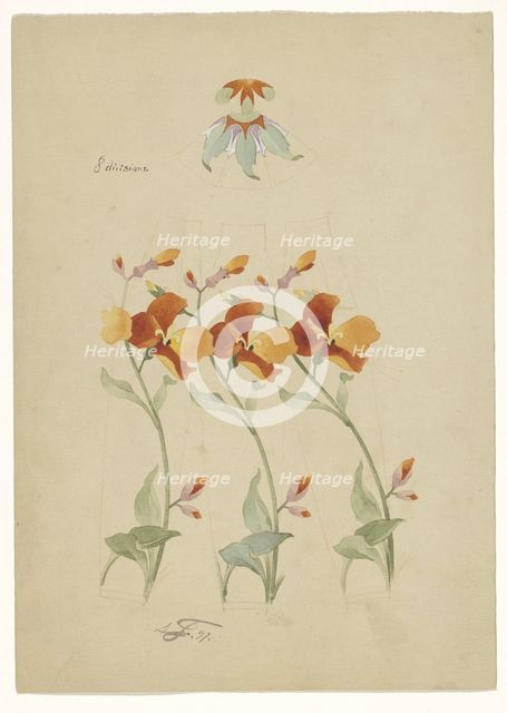 Three segments of a vase painted with poppies, and a lid painted with leaves, 1897. Creator: Anatole-Alexis Fournier.