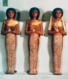 Three Shabtis or servant figures, Tutankhamun funerary object, 18th Dynasty